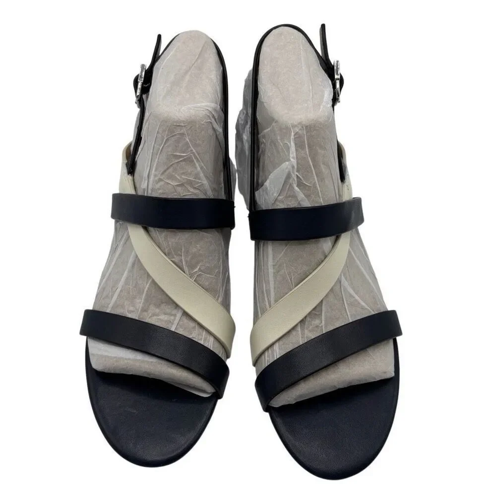 Lauren Ralph Lauren Mackensie Heeled Sandals‎ Black/Cream Size 9B NEW NWOT